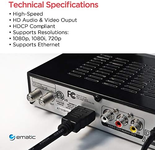 EMATIC EMC62HD Cabos HDMI de 6 pés suportam 720p, 1080p