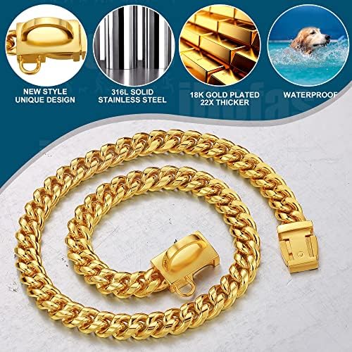 IDOFAS Gold Dog Chain Collar 10mm Cuba cubano colarinho de cachorro aço inoxidável Corrente de ouro colares de cadeia de cães fortes