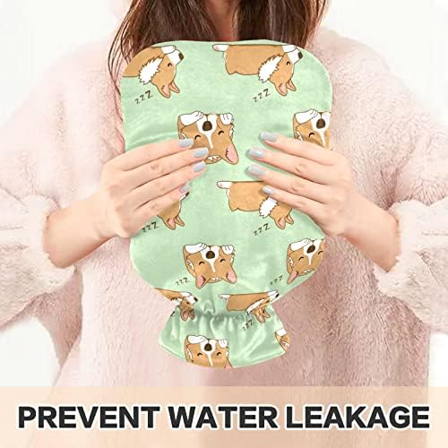 Garrafas de água quente com capa Corgi Dog Water Water Saco para alívio da dor, cólicas de época, bolsa de água quente de 2 litros