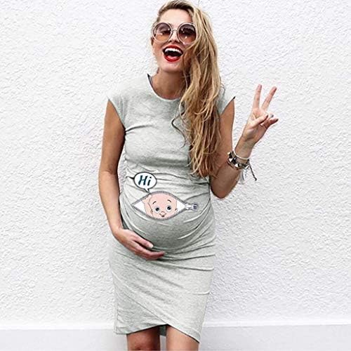 Vestidos de maternidade femininos mangas tanques de maternidade vestido corporcon gravidez vestido de maternidade vestido de carrinho de carta estampado vestido