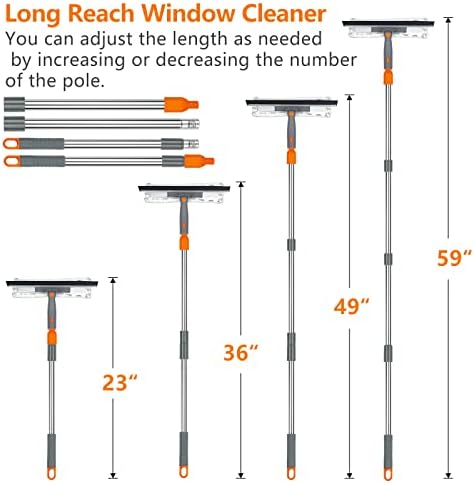 2 polegada 1 squeegee para ferramenta de limpeza de janelas, ferramenta de limpeza de janelas de alça longa com pólo de extensão de aço inoxidável, kit de limpeza de rodo de 12 ”de 12” para carro, chuveiro, portas de vidro, janela alta ao ar livre