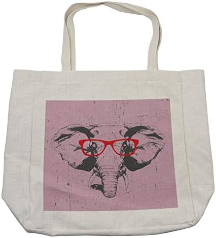 Saco de compras modernas de Ambesonne, retrato engraçado de um elefante com óculos engraçados, bolsa reutilizável ecológica para