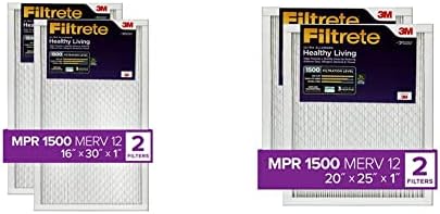 Filtrete 16x30x1, filtro de ar do forno AC, MPR 1500, Ultra alergen de vida saudável, 2-pacote e 20x25x1, filtro de ar do