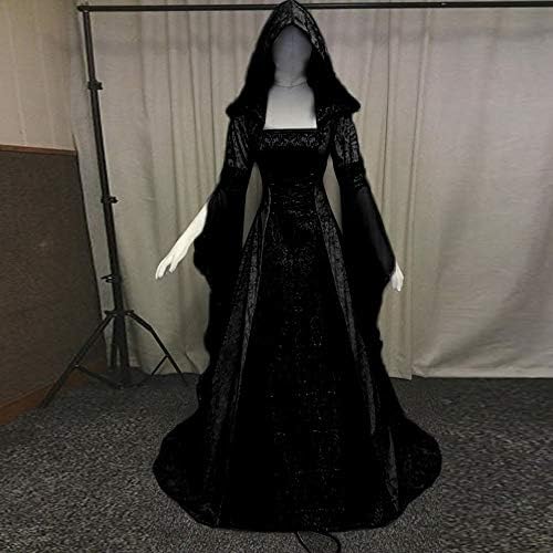 Vestido de bruxa zefotim Mulheres Mulheres vintage Capuzes Vestido de bruxa vestido de trompete Manga Medieval Vestido de Halloween