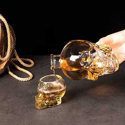 Decanter de crânio Conjunto de vidro de vidro de vidro de 2 crânio para escocês, bourbon, licor e coquetel （750ml)