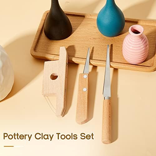 3 peças Ferramentas de argila de cerâmica conjunto inclui madeira e arame Cretter Cuttter Cutgh Clay Tool Fettling Facling