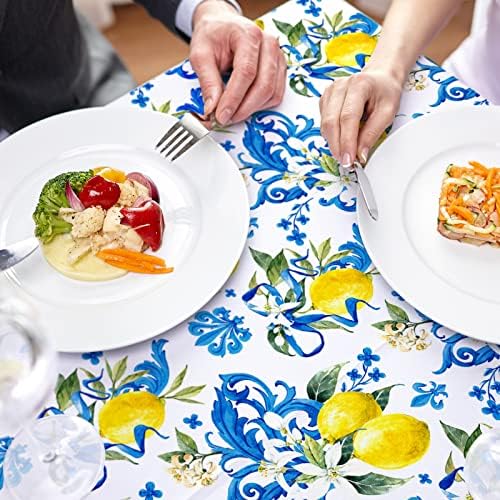 Tabela de mesa de limão baleia Retângulo italiano Tabela de tecido Tabela de tecido à prova d'água Spring Spring Summer Lemon Table para piquenique na mesa da cozinha em casa decoração de festa, 60 x 104 polegadas