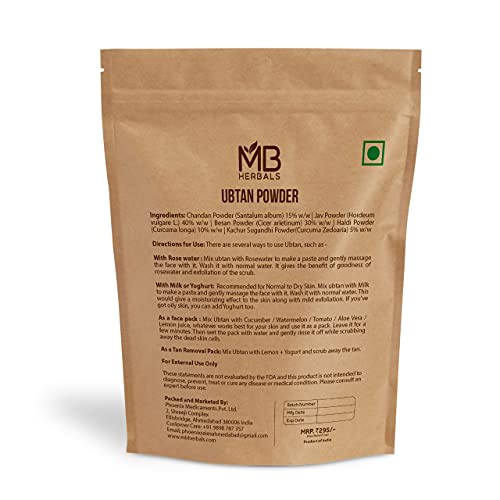 Ubtan Powder 227 grama | Enriquecido com açafrão de açafrão branca Chick Peas & Barley Powder | MB Herbals Ubtan Face Pack Powder