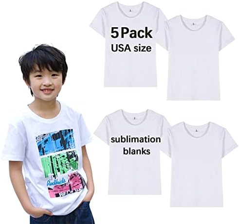 Orj 5 pacote unissex crianças brancas em branco tshirts de poliéster para sublimação, mangas curtas sublimação t camisetas em branco