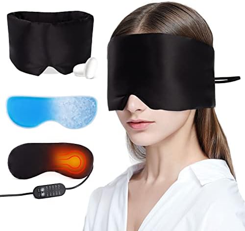 Máscara de olho de seda , 3 em 1 máscara ocular para dormir com terapia aquecida e a frio, máscara para os olhos adormecidos