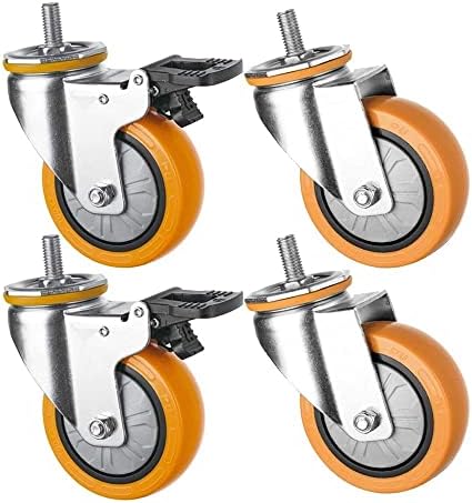 Plate Casters Rodas de mamona pesada de 100 mm 4 polegadas M12 Casters giratórios com freio para móveis silenciosos