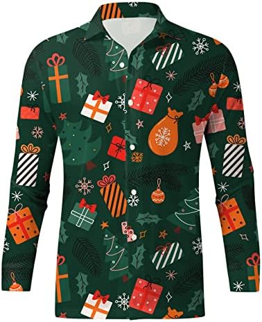 XXBR Christmas Mens camisas, botão de botão de natal, impressão gráfica de colarinho de lapela de colarinho de festas