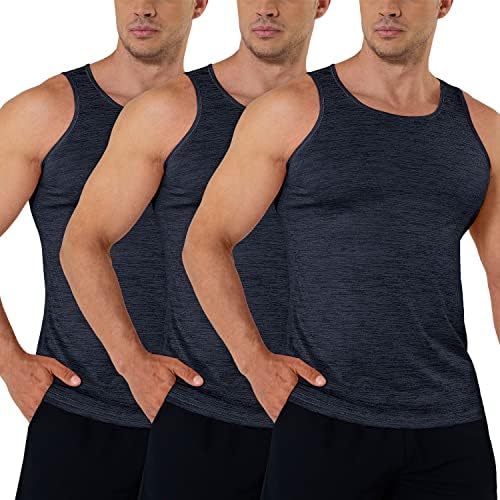 MagComsen masculino de 3 tampas de matilha de pacote rápido seco músculo atlético camisas sem mangas para exercícios de treinamento