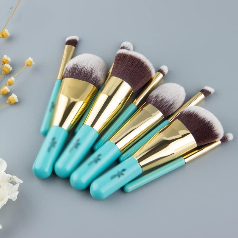 Qwzyp 9pcs compõem pincéis de viagens amigáveis ​​de marcas definir pincéis de maquiagem profissionais Blue & Gold Color Fashion Kabuki Brush