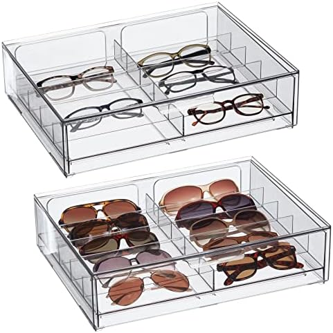Mdesign Wide empilhável Olhe de vidro de vidro de vidro de plástico porta -caixas para óculos de sol, copos de leitura, panos de