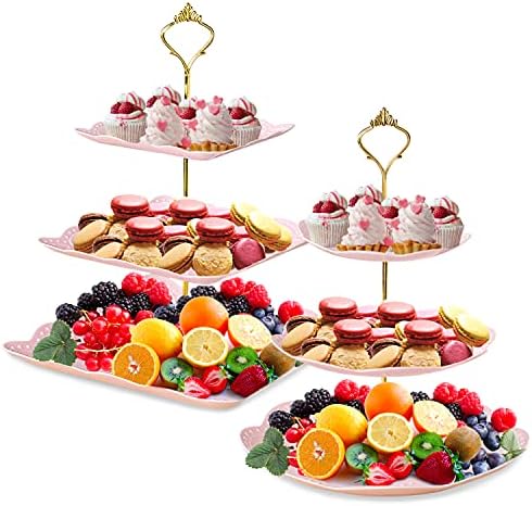 Suporte de cupcake, 2 conjunto de placas de sobremesa de três camadas mini bolos de frutas doces de doces de cancery stand stand