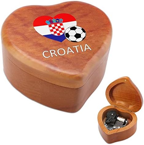 Love Croatia futebol de futebol vintage de madeira clockwork caixa musical box em forma de coração presente para amigos de família