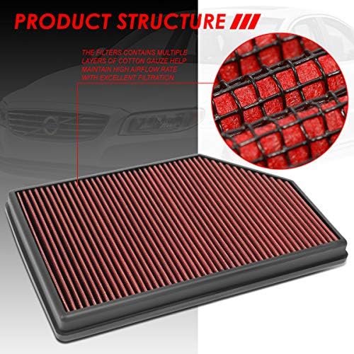 Painel de filtro de ar de ar lavável vermelho compatível com Volvo S60 S80 V60 XC60 XC70 07-20