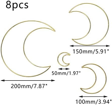 Curqia 8pcs 4 Tamanho Gold Dream Catchers Moon Shape Design Wire Wreath Crafts HOOPS PARA OSTRAÇÕES/MACRAME HANGUING WALL/Decoração