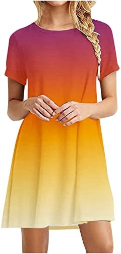 Vestido de camisa de manga curta para mulheres, vestidos de túnica solta do verão 2023 Gradiente casual de moda Vestido de balanço