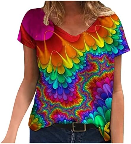 Camiseta da blusa para o outono feminino de verão de manga curta suave 2023 roupas moda algodão v pescoço blusa gráfica bn bn