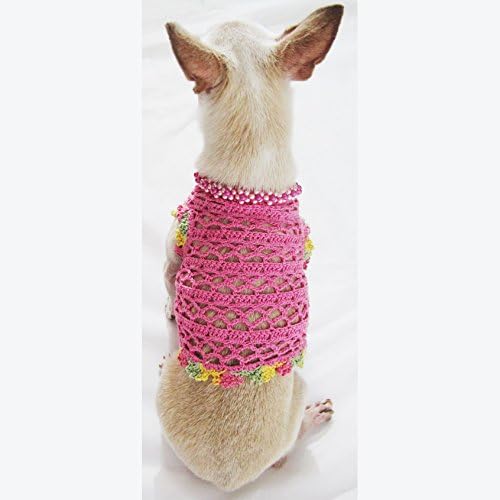 Cardigan Pink Dog With Pearls Aparel 18F Crochê artesanal