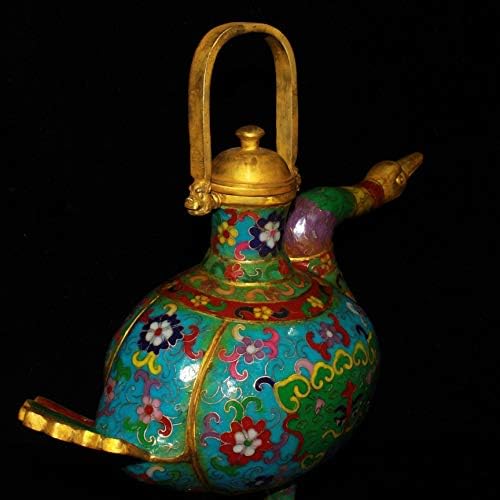 Coleção do templo tibetano Antigo bronze cloisonne esmalte o pato de levantamento de viga de viga de maconha bule de chá da fortuna exorcismo da casa da cidade