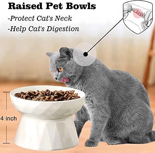 Kopmath Cat tigela lenta e tigela de água, 2 peças, conjunto de cerâmica saudável para alimentos e água de gatos