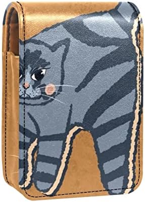 Bolsa de batom de batom de maquiagem de oryuekan com espelho portátil de armazenamento portátil de armazenamento de armazenamento de armazenamento labial, cartoon animal cinza gato