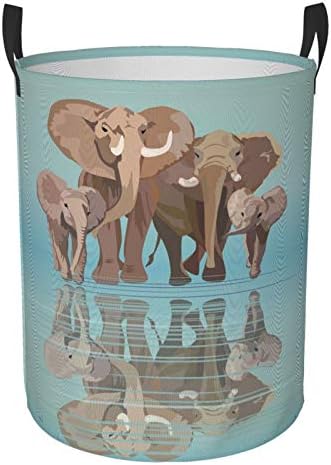 Família Fehuew Elephant na cesta de lavanderia dobrável do lago com alça de tecido à prova d'água Cestas de armazenamento de lavander