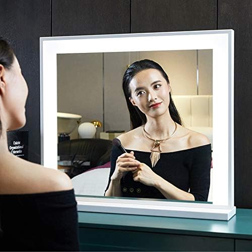 Espelho de maquiagem dsjgvn com espelho leve e iluminado de vaidade de mesa, para penteadeira de maquiagem com modos de 3 cores, moldura de metal, LED e espelho de mesa de controle de toque inteligente, espelho do banheiro
