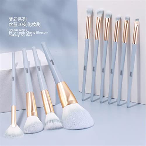 Liruxun 10 Silk Blue Makeup pincel Conjunto iniciante Novice Conjunto completo de ferramentas de beleza Brush de sombra de