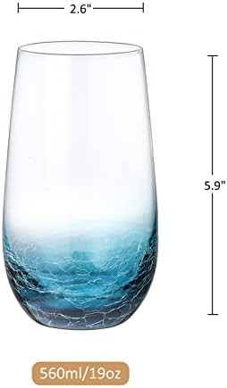 Joeyan, azul, copos de racho azul, copos de copos, copos de vidro de água grande, coleção de copos de estética, presente exclusivo, conjunto de 2,19 oz