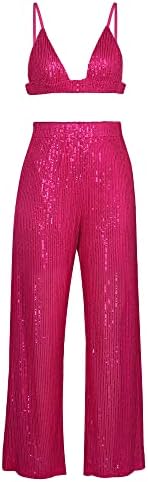 Mulheres brilham roupas de lantejoulas de lantejoulas de blusa de manga longa Top Glitter Long Loose Pants Bling Party Clubwear