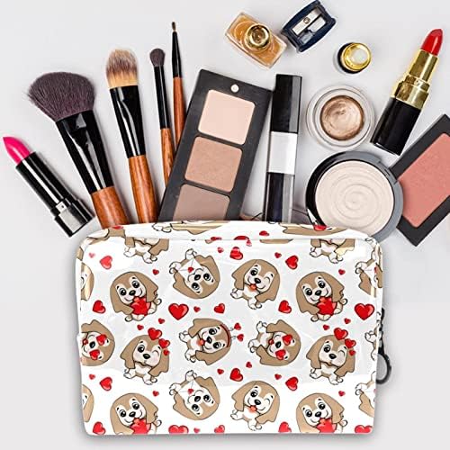 Tbouobt Gifts for Men Mulheres Bolsas de maquiagem bolsa de higiene pessoal Smits Smits Cosmetic, Cartoon Dogs Hearts American