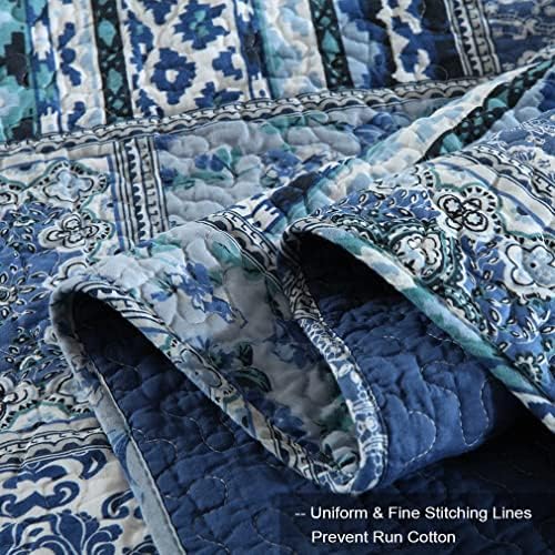 Maiufun Cotton Quilt Conjunto de camas Rainha/Tamanho completo, Padrões de retalhos florais clássicos azuis clássicos, a roupa de cama de 3 peças de 3 peças para toda a temporada