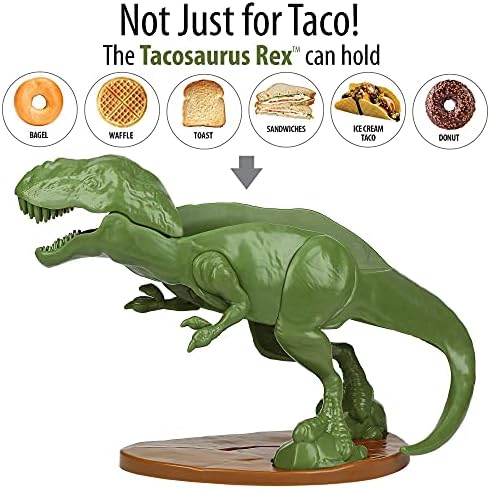 Titulares de taco de dinossauros - T -Rex Premium Novelty Taco Stand e Conjunto de 4 Dino Flor Fold Stands