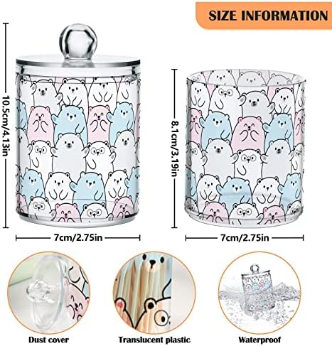 Alaza 4 Pack Qtip Dispenser Cartoon Urso Banheiro Organizador de banheiros para bolas de algodão/swabs/almofadas/fio dental, frascos