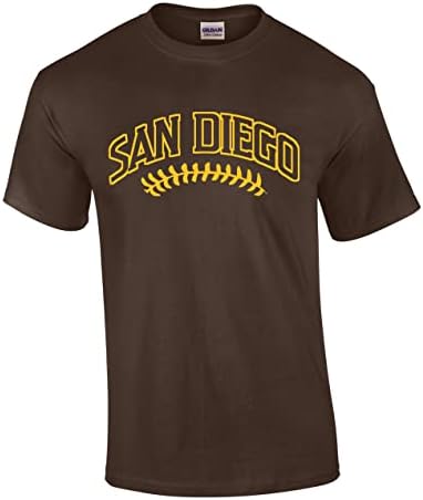 Time de beisebol masculino Tshirt California San Diego Team de beisebol cor amarelo e marrom cadarços de manga curta Graphic