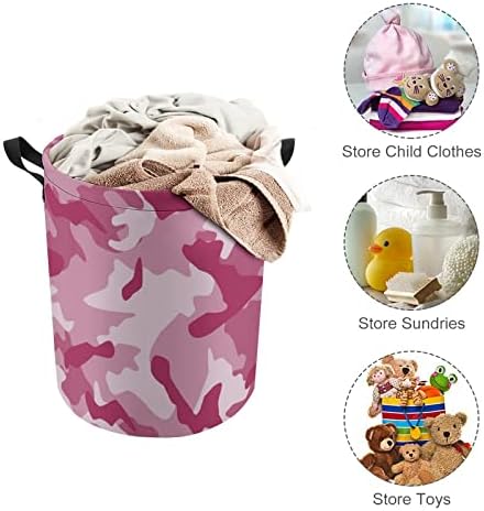 Cesta rosa de camuflagem cesta de cesta redonda cesta de cesta de lavanderia caixa de armazenamento de balde com alça