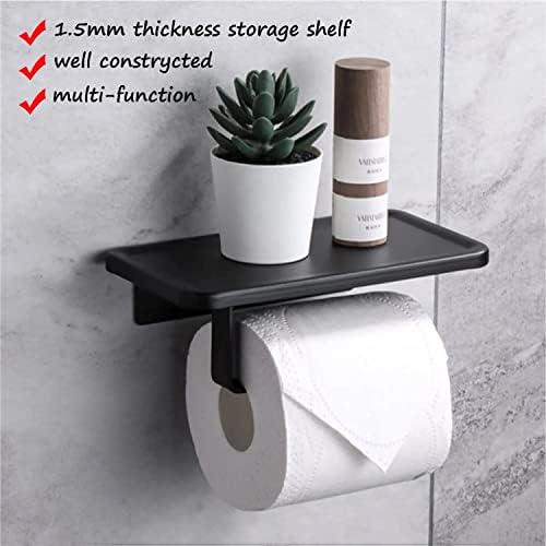Jasni Matte Black Bonet Paper Suport SUS304 Aço inoxidável Papel de papel de laminação de papel higiênico de papel higiênico com prateleira Auto -adesivo Moderno moderno montado para banheiro e cozinha estilo quadrado