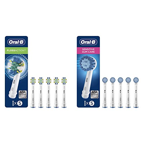 Flossação oral-B A escova de dentes elétrica de dentes reabastecem as cabeças de reabastecimento, 5 contagem e cuidados sensíveis para a escova de dentes elétricos de escova de escova de reposição, 5 contagem