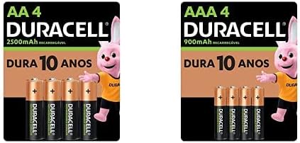 DURACELL Recarregável AA + AAA Baterias, 4 pacote de contagem cada, 8 contagens tota