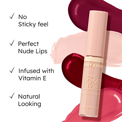 Ruby beijos Lip Gloss Butter Bomb Gloss Noncoads Lip Gloss Vitamina E Maquiagem Lip Nude Natural - 7,8ml
