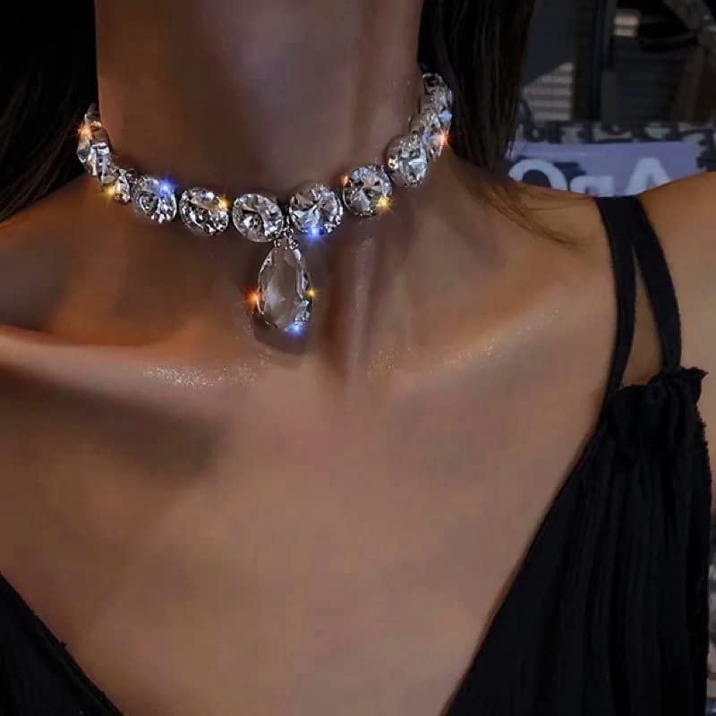 Colar de gargantilha de shrestone de acedre colar de cristal grande colares pingentes de diamante prateado pescoço de festas de festas de baile de moda jóias para mulheres e meninas