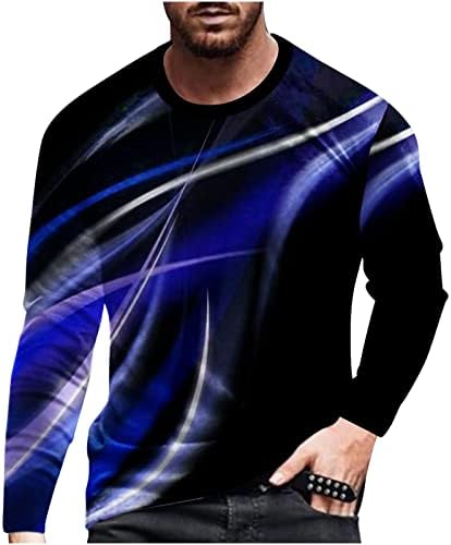 Designer camisas masculinas 3D Digital deslumbrado Impressão redonda do pescoço de manga longa Blusa de hidraturas