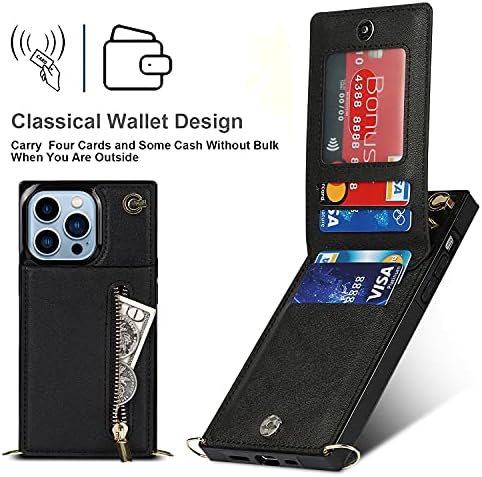 Ephoou Crossbody Cartet Case para iPhone 13 Pro Max com suporte de cartão, tampa de bolsa Removível Correia Cruzada