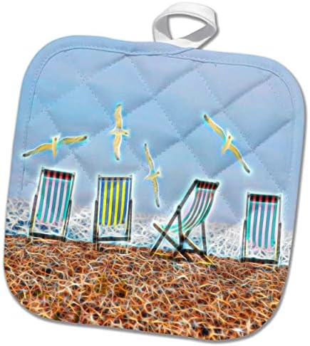 Cadeiras de praia 3drose na praia com gaivotas Imagem de infusão de luz - Potholders