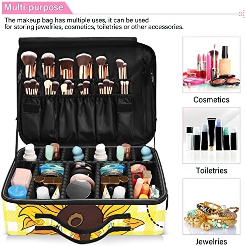 Odawa Bees Cute Girassol Saco de maquiagem Bolsa de maquiagem Caixa multifuncional de bolsa de cosméticos portátil com bolsa de