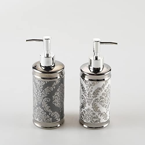 Dispensadores de loção dispensador de sabão de prata, distribuidor de sabão de cerâmica de 14,43 onças/410 ml, banheiro do dispensador